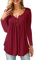 Amoretu Bluse Damen Langarm Tunika Elegantes Oberteil V Ausschnitt Knopfleiste Shirt Weinrot XL