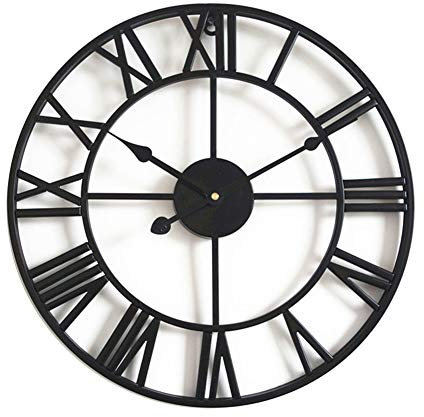 Taodyans Vintage Wanduhr Ohne Tickgeräusche Große Römische Ziffern 40cm Wanduhr Metall Skelett Uhr Wohnzimmer Küche Cafe Geschenk (Schwarz)