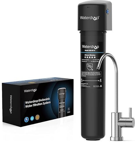 Waterdrop 15UB Filtro Acqua Sistema con Rubinetto Dedicato Goccia, Depuratore Acqua Domestico per 60K Litri, Certificato da NSF/ANSI 42, Rimuove di Piombo, Cloro, Cattivo