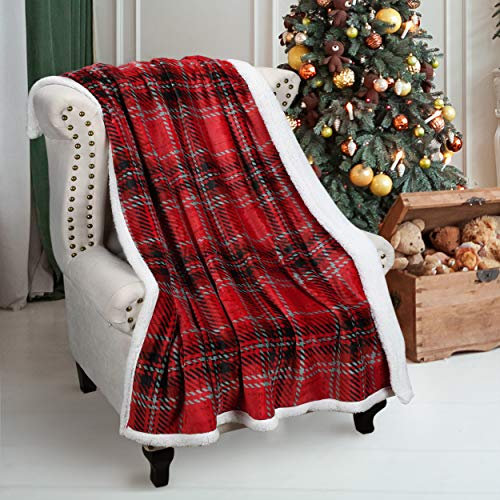 Catalonia Classy Coperta Sherpa TV scozzese rossa di bufalo natalizia, 150 x 130 cm, coperta decorativa in pile, super morbida, calda e confortevole