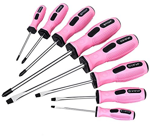 FASTPRO 8-Piece Pink Magnetic Screwdrivers Set with 4 Phillips and 4 Slotted Tips, Precision Screwdriver Repair Tool Kit for Wowen