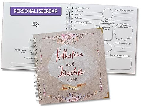 Feenstaub Gästebuch Hochzeit mit Fragen zum Ausfüllen, Hochzeitsgästebuch personalisiert, Hochzeit Gästebuch, Boho, personalisiertes Hochzeitsbuch Vorgedruckte Fragen für Gäste, Gästealbum