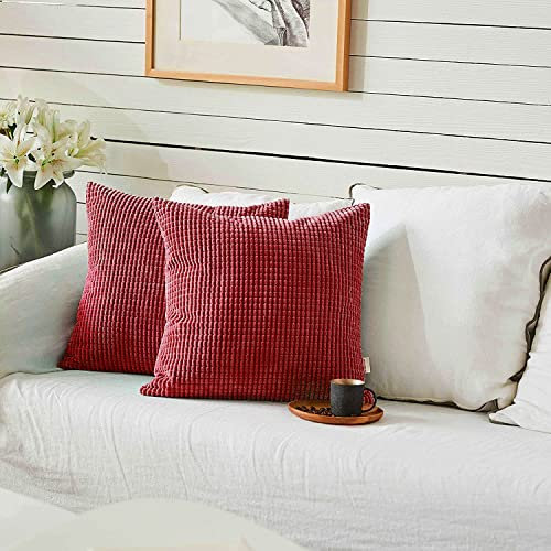 FY FIBER HOUSE Gemütliche Kordsamt-Maisgranulat-Kissenbezüge, Weihnachtsdekoration, quadratisch, Kissenbezug für Couch, Sofa, Bett, 40,6 x 40,6 cm, Burgunderrot, 2 Stück