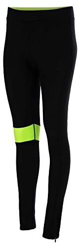 Airtracks Damen Winter Fahrradhose Lang - Thermo Radhose Lang - Radlerhose - 3D Coolmax gepolstert - Atmungsaktiv - Reflektoren - M - schwarz-neon
