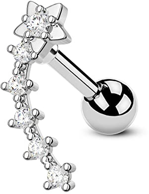 CM Crareesi Mania Star Helix Earrings 16G Curved Cartilage Earrings 316L Stainless Steel Five Tiny Clear CZ Forward Helix Earrings Conch Snug Upper Lobe Studs Earrings