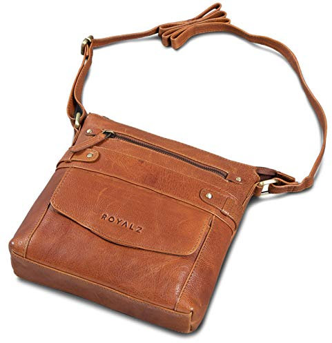 ROYALZ 'Madison' Vintage Handtasche Damen Umhängetasche klein kompakte Ledertasche Schultertasche, Farbe:Texas Braun