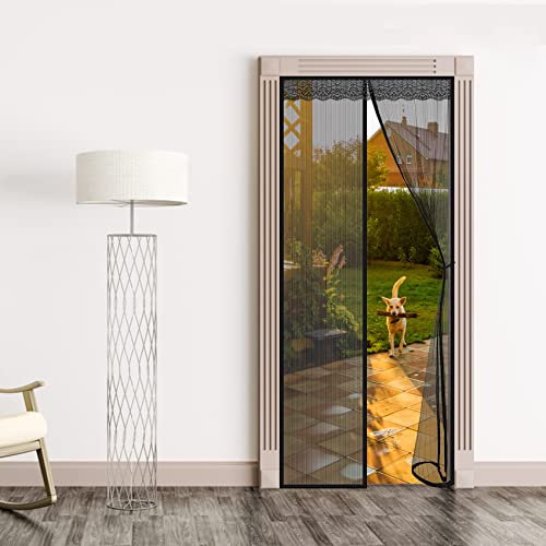 Fly Screen Door 205x210cm Rideau de Porte Moustiquaire Fermeture Automatique, Maille Ultra Fine, Magnet Fly Screen Door pour Couloirs, Portes, Patio, Noir