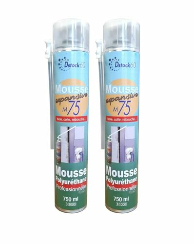DSTOCK60 - Lot de 2 mousses expansives Manuelles- 750ml - Mousse polyuréthane professionnelle manuelle - Isole, colle et rebouche - Extérieur et intérieur