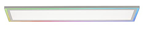 SellTec LED Panel 100x25cm, RGB Lichteffekt im Gehäuserand, Deckenlampe mit CCT Lichttemperaturwechsel, dimmbar Fernbedienung, silber