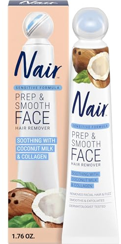 NAIR Exfoliating Facial Hair Removal Cream for Women - Smooth Skin Solution with Collagen for Sensitive Skincare