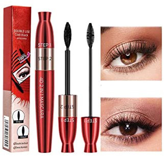 5D Lengthening Curling Mascara,with Eyelash Curler,4D Silk Fiber Lash Mascara,2 in 1 Thrive Mascara Waterproof Lengthening Curling Mascara, Liquid Lash Extensions Mascara Black. (1PC)