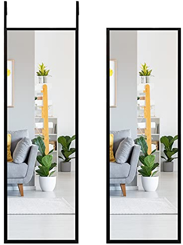 RELAX4LIFE Over Door Mirror, Full Length Body Wall Mounted Mirror with Height Adjustable Hooks, Hanging Door Wardrobe Long Mirror for Bedroom, Dormitory, Living Room and Cloakroom (Black)