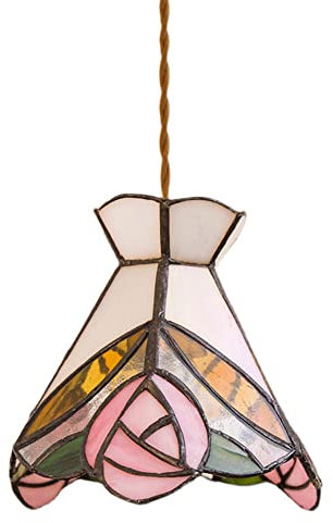FAZRPIP Antikes Glas Pendelleuchte 1-Licht mehrfarbige Rose Vintage-Stil Buntglas-Kronleuchter Deckenleuchte im Shabby-Chic-Stil für Wohnzimmer Schlafzimmer Restaurants Hotel