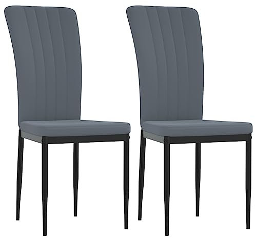 vidaXL Esszimmerstühle 2 STK., Esszimmerstuhl Hochlehner, Essstuhl Küchenstuhl Eisenrahmen, Polsterstuhl Stuhl für Esszimmer Küche, Dunkelgrau Samt