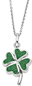 DUR Schmuck Anhänger KLEEBLATT grüner Steinsand Silber 925/- rhodiniert (P4337)