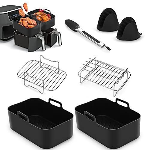 Air Fryer Accessories, 7 PCS Ninja Air Fryer Accessories for Ninja AF400UK & AF300UK & Tower T17088, 8.46inch Silicone Air Fryer Liner, Air Fryer Racks, Silicone Gloves, Food Clip for Oven, Microwave