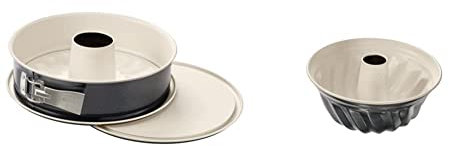 Dr. Oetker Springform mit Flach- und Rohrboden Ø 28 cm BACK-TREND (Farbe: creme/anthrazit) & Gugelhupfform Ø 22 cm Back-Trend, Backform für Gugelhupf, (Farbe: Creme/anthrazit), Menge: 1 Stück