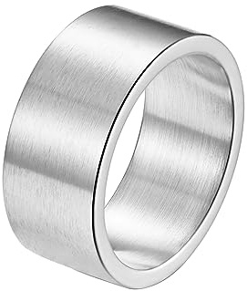 HIJONES Uomo Donna Anello da Pollice a Fascia Larga in Acciaio Inossidabile Anelli Piatti Lisci Comfort Fit Spazzolato Opaco 10MM Argento Misura 25