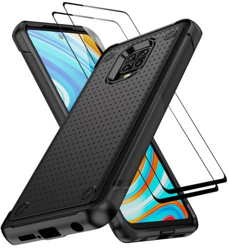 Jeylly Funda para Xiaomi Redmi Note 9 Pro con protector de pantalla de vidrio templado [2 unidades], funda protectora resistente a prueba de golpes para Xiaomi Redmi Note 9 Pro/Note 9 Pro Max/Note 9S,