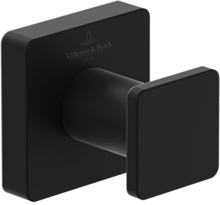 Villeroy & Boch Elements - Striking Handtuchhaken, Handtuchhalter für Wandmontage, Wandhaken aus Messing, Zubehör Bad, Badhaken eckig, 45 x 44 x 45 mm, Matt Black