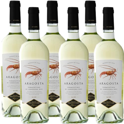 Vino Bianco Vermentino di Sardegna Doc | Aragosta di Alghero | 6 Bottiglie 75Cl | Sardo | Idea Regalo