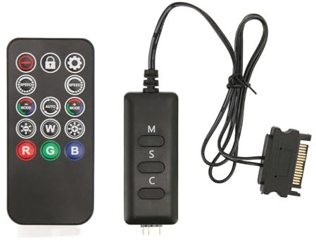 ASHATA DS ARGB PC Lüfter Controller Kit, Wireless Fernbedienung mit 5V 3PIN SATA Netzteil, Einstellbarer RGB Lüfterregler für PC