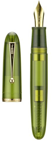 Jinhao 9019 Fountain Pen, Dadao Series #8 Heartbeat Fine Nib, Green Transparent Acrylic Barrel with Golden Clip Big Size Writing Pen