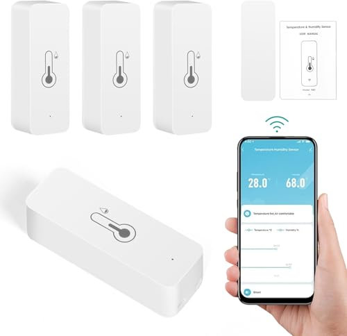 BuyWeek WiFi Higrómetro Termómetro Monitor de Humedad Inteligente Sensor de Temperatura con Aplicación Tuya Sensor de Humedad Inalámbrico con Notificación Monitor de Temperatura for Oficina en Casa Co