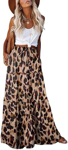 EARKOHA Langer Maxirock für Damen, hohe Taille, gestufter Paisleymuster, mit Taschen, Z-brauner Leopardenmuster, X-Groß