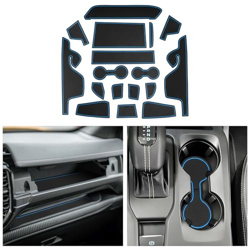 CDEFG Kompatibel mit Ford Ranger T9 2023 2024 2025 Raptor Wildtrak XLT, Gummimatten Mittelkonsole Antirutschmatten rutschfest Becherhalter Gummi Matte Armlehne Raptor Wildtrak XLT Zubehör (Blau)