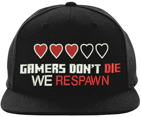 Embroidered Gamers Don't Die** We Respawn Snapback Mens Attitude Funny Gamers Players Gaming Birthday Gym Wear Cap Gift Black
