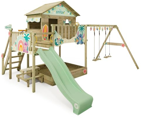 Disney's Stitch Quest Spielturm von Wickey - Klettergerüst, Kletterturm, Gartenspielgerät für Kinder - Outdoor Garten Spielplatz aus Holz mit Sandkasten