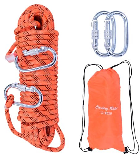 LZ.MZXU Kletterseil 30M 10mm Seil Kletterseil Outdoor Sicherheitsseil Rettungsseil Fallschirm-Seil Nylon Seil mit 2 karabiner für Camping Bergsteigen Outdoor Abenteuer Feuerleiter (Orange)