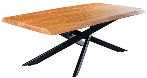Riess Ambiente Massivholz Couchtisch Mammut 110cm Akazie Strahlengestell schwarz 3,5cm Tischplatte Baumkante Sofatisch Holztisch Wohnzimmertisch Wohnzimmer