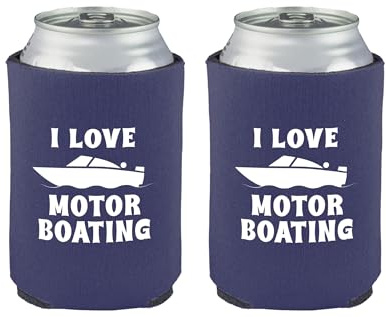 I Love Motor Boating - Can Sleeve Cooler Insulated Drink Beer Hugger Coolies - Funny Boat Captain Gift Idea for Men, Him, Husband - Best Nautical Sailor Birthday Present for Dad (Black, 2 Pk)