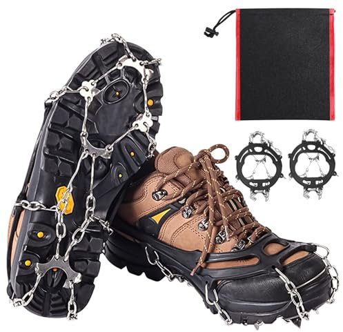 Spikes für Schuhe Winter – Steigeisen für Wanderschuhe, 10 Spikes, Schuhspikes, 36-45, Anti Rutsch, rutschfest auf Schnee, für Schneestiefel & Wanderschuhe Herren, Hiking Walking Winter, Damen