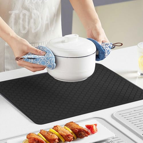 Placa protectora de silicona para placa de vitrocerámica, ignífuga e impermeable para placa de inducción, de una sola pieza, cubierta protectora (negro, 76 cm x 53 cm)