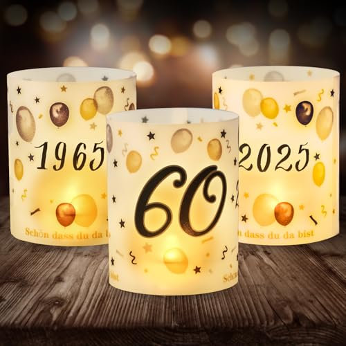 12 Windlicht Tischdeko 60 Geburtstag, Seutgjie 60. Geburtstag Diamantene Hochzeit Jubiläum Deko Mann Frau 1965-2025 Schwarz Gold für Teelichter oder Kerzen