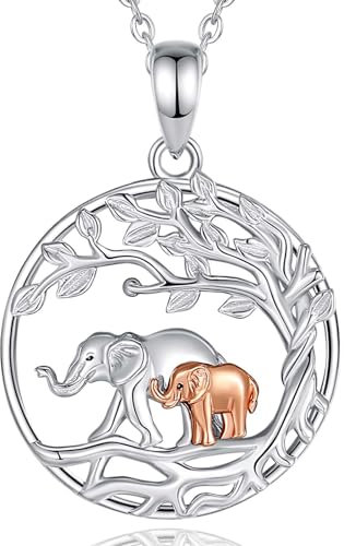INFUSEU Elefantenmutter Halskette, Familie Kette Tier Anhänger 925 Sterling Silber Halskette Elefante Mutter Und Tochter Mode Schmuck Muttertags Geschenk für Oma Tante