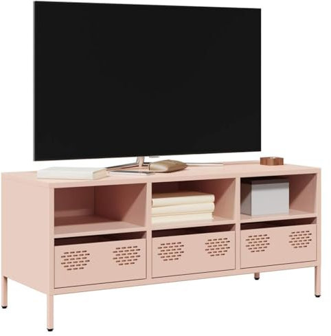 Brokky Mobile TV Rosa 101,5x39x43,5 cm in Acciaio Laminato a Freddo-Mobile TV Mobile Porta Televisore,Mobiletto Industriale Tavolino Basso Vintage Console per Salotto