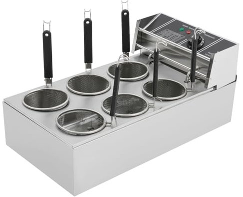 Pentola elettrica per pasta con colino, in acciaio inox, 6 cestini, 2000 W, 20 litri, intervallo di temperatura 60-200 °C, per gastronomia, cucina, pasta, 64 x 35 x 31 cm