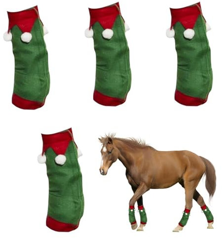 Christmas Horse Leg Warmers - 4X Winter Festival Horse Leg Wraps,Plush Warm Cozy New Year Wrap For Photography Props