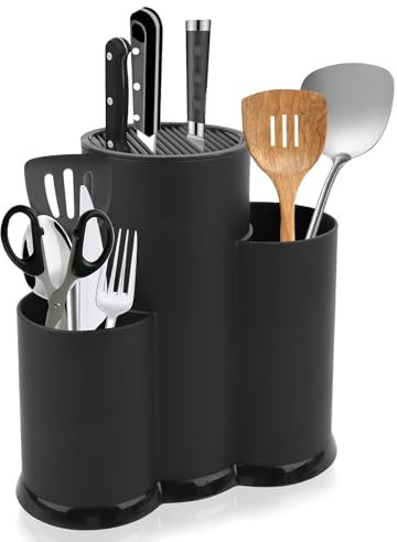 3-In-1 Messerblock Ohne Messer, Messerblock Schwarz, Messerhalter, Messerblocks Ohne Küchenbesteck Zur Aufbewahrung Von Messern,Scheren, Besteck, Für Alle Küchenmesser