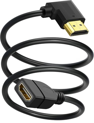 SAISN HDMI Extension Cable Right Angle 1.5 Feet 4K HDMI Extender Cable Male to Female Adapter Cord 90 Degree HD Video Converter Short Wire for Monitor, Laptop, Projector, HDTV