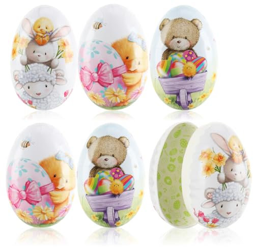 com-four® 6X Osterei zum Befüllen - Bunte Fülleier für Ostern - Ostereier mit traditionellen Oster-Motiven zum verstecken und verschenken