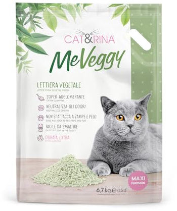 Cat&rina MeVeggy Pflanzenstreu für Katzen, 15 l, langlebig, natürlicher und klumpender Sand, entsorgbar in Organic oder Toilette. Neutralisiert Gerüche und klebt Nicht an Pfoten und Fell.