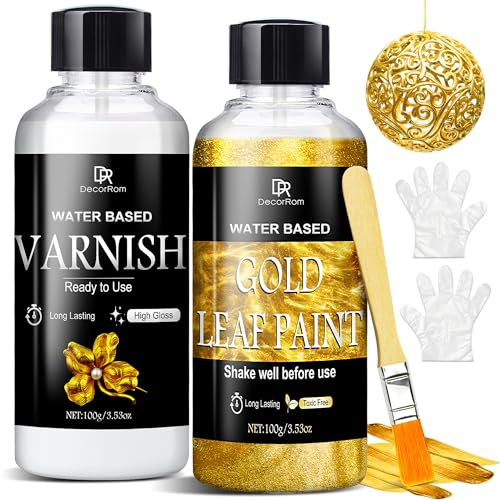 Kit de Pintura de Hoja de Oro Líquida 200ml - Pintura Metálica Ultra Brillante de Secado Rápido, Acabado de Alto Brillo con Barniz, No Tóxica, Impermeable para Manualidades, Resina, Muebles, Madera