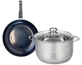 ELO 9709650 Batterie de cuisine 2 pièces, Ensemble de 1 Poêle de cuisson 20 cm et 1 faitout 20 cm Elo Prima Brillant, inox, induction, Noir
