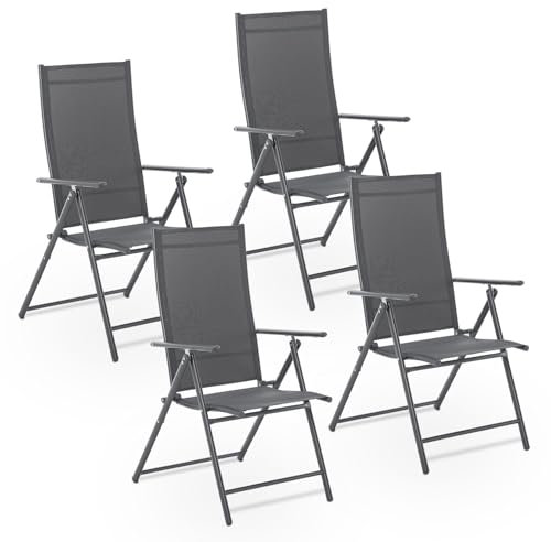 Juskys Gartenstuhl Calena 4er Set Anthrazit - 7-Fach verstellbar & klappbar - pulverbeschichteter Stahl, atmungsaktiv