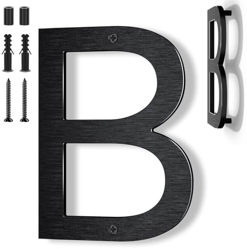 Yafimea numéro de maison exterieur noir 20 cm – En aluminium massif avec finition brossée, fixation par vis avec effet 3D flottant, résistant aux intempéries, Pour façade, mur, portail, garage (B)
